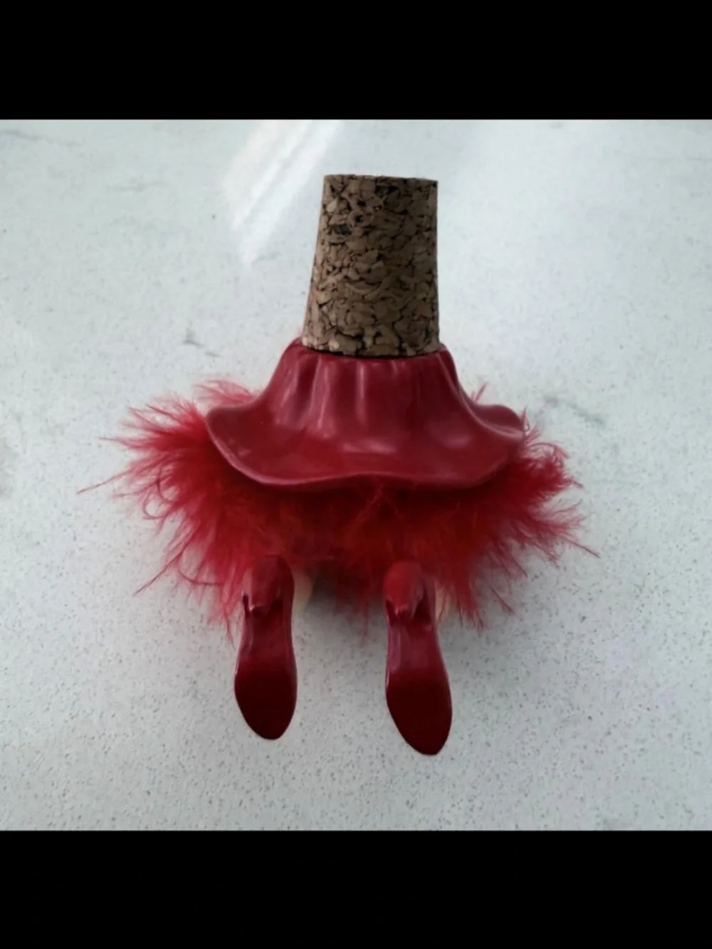 Novelty Wine Bottle Stopper Legs Red Stiletto Heels & Feathers Cork New w/ Tags
